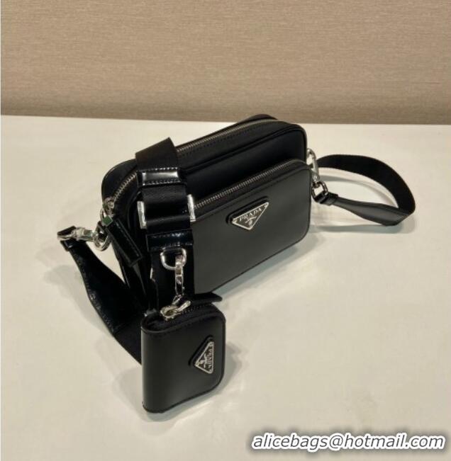 Traditional Discount Prada Re-Nylon and brushed leather shoulder bag 2VH172 Black 2025