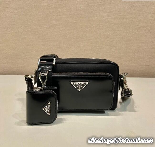 Traditional Discount Prada Re-Nylon and brushed leather shoulder bag 2VH172 Black 2025