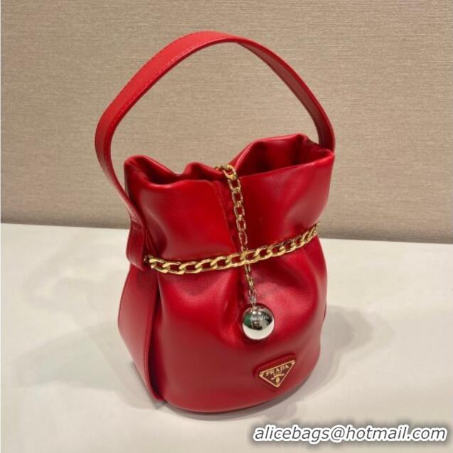 Reasonable Price Prada Petit Sac Noir mini nappa leather bucket bag 1BE088 Red 2025