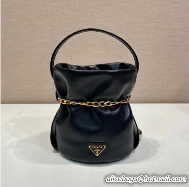 Luxury Cheap Prada Petit Sac Noir mini nappa leather bucket bag 1BE088 Black 2025