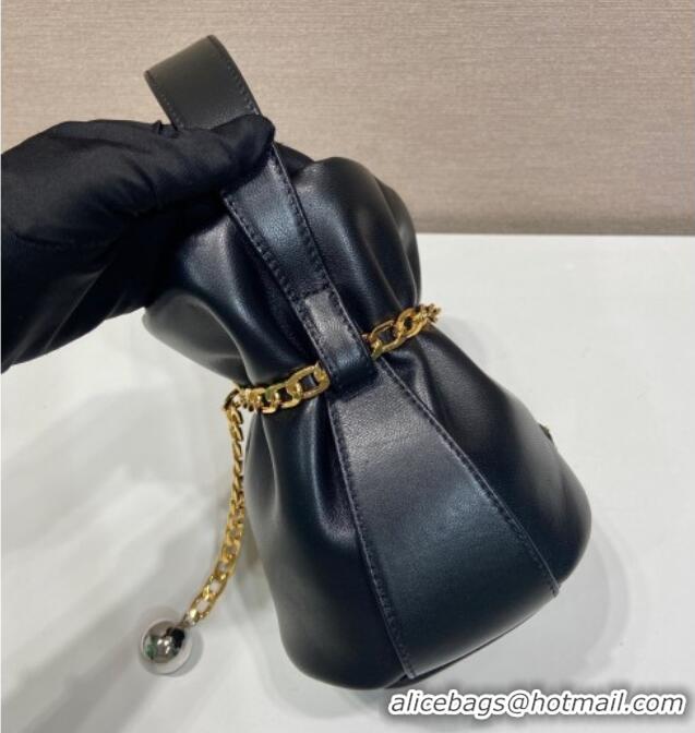 Luxury Cheap Prada Petit Sac Noir mini nappa leather bucket bag 1BE088 Black 2025