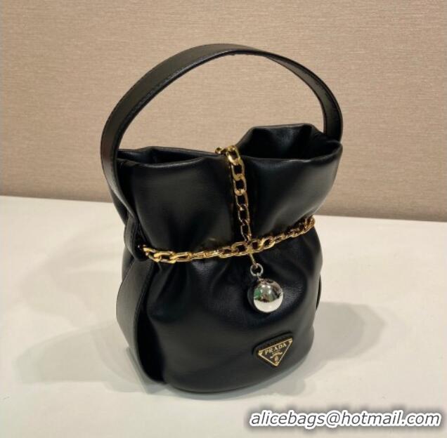 Luxury Cheap Prada Petit Sac Noir mini nappa leather bucket bag 1BE088 Black 2025