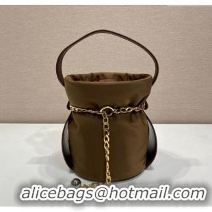 New Cheap Prada Petit Sac Noir mini nylon bucket bag 1BE088 Brown 2025