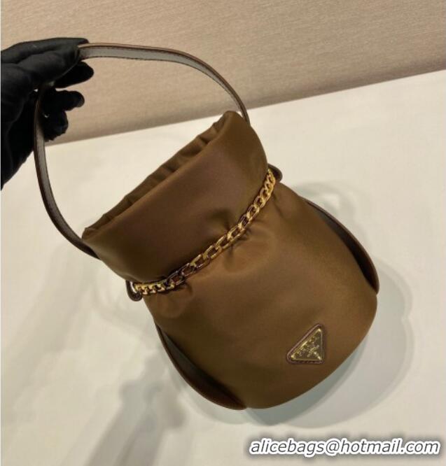 New Cheap Prada Petit Sac Noir mini nylon bucket bag 1BE088 Brown 2025