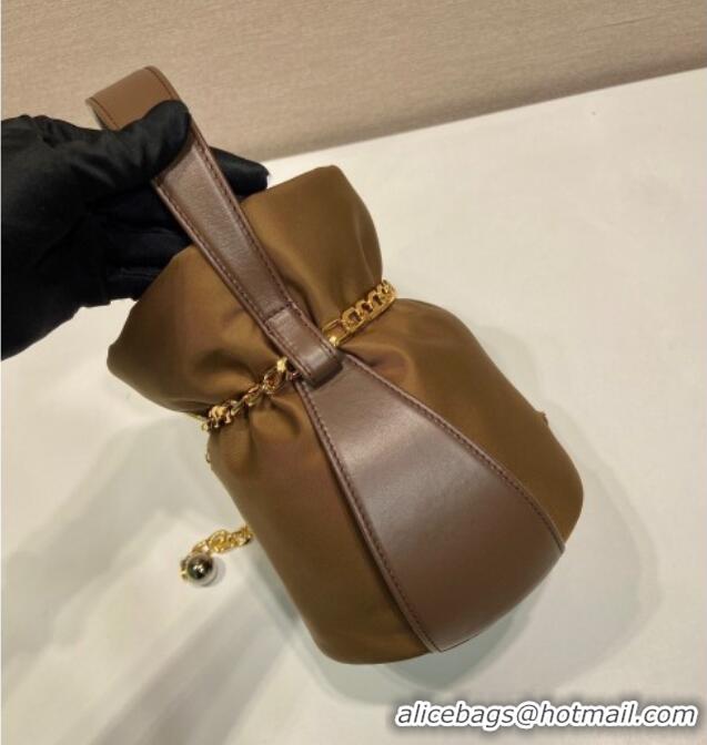 New Cheap Prada Petit Sac Noir mini nylon bucket bag 1BE088 Brown 2025