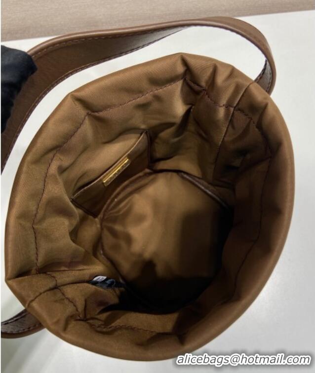 New Cheap Prada Petit Sac Noir mini nylon bucket bag 1BE088 Brown 2025