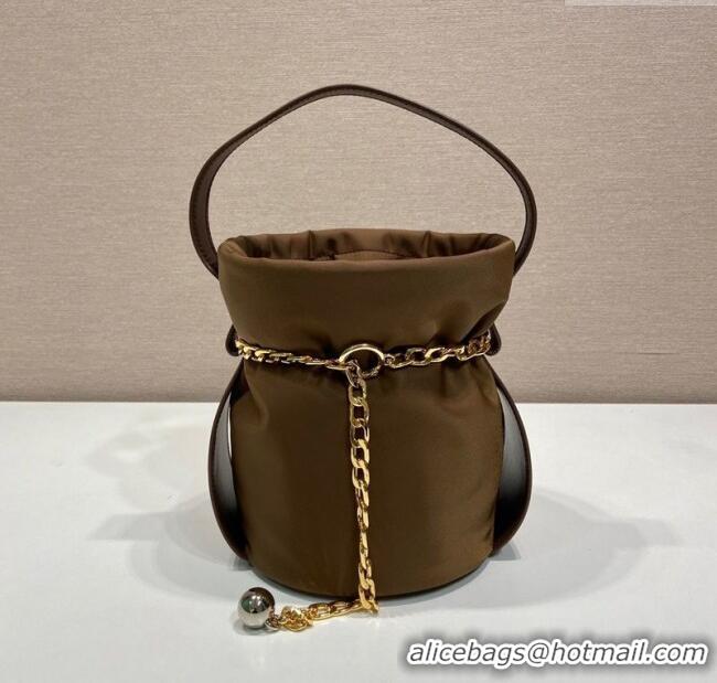 New Cheap Prada Petit Sac Noir mini nylon bucket bag 1BE088 Brown 2025