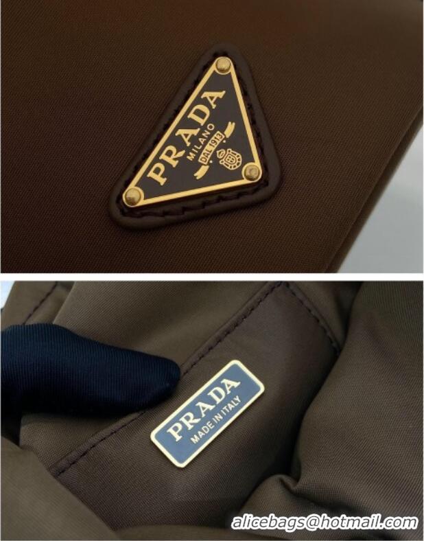 New Cheap Prada Petit Sac Noir mini nylon bucket bag 1BE088 Brown 2025