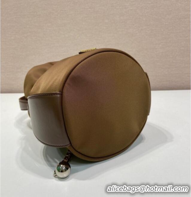 New Cheap Prada Petit Sac Noir mini nylon bucket bag 1BE088 Brown 2025