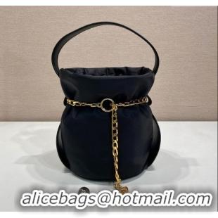 Buy Fashionable Prada Petit Sac Noir mini nylon bucket bag 1BE088 Black 2025