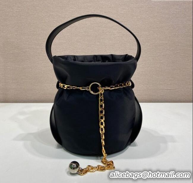 Buy Fashionable Prada Petit Sac Noir mini nylon bucket bag 1BE088 Black 2025