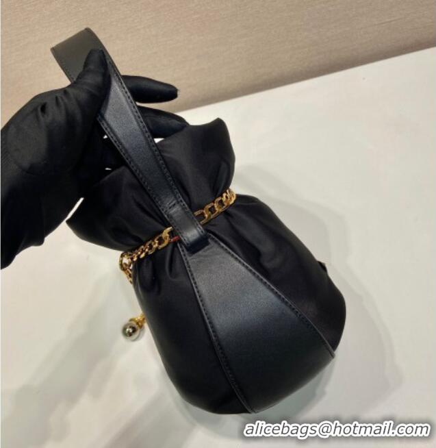 Buy Fashionable Prada Petit Sac Noir mini nylon bucket bag 1BE088 Black 2025
