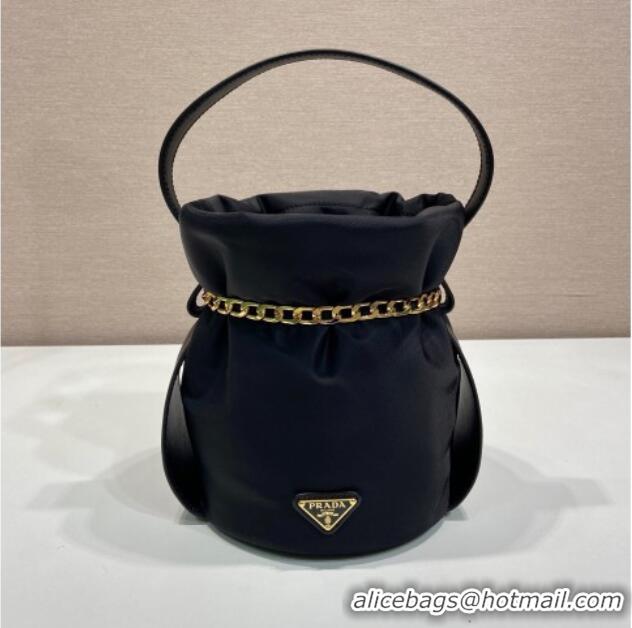 Buy Fashionable Prada Petit Sac Noir mini nylon bucket bag 1BE088 Black 2025
