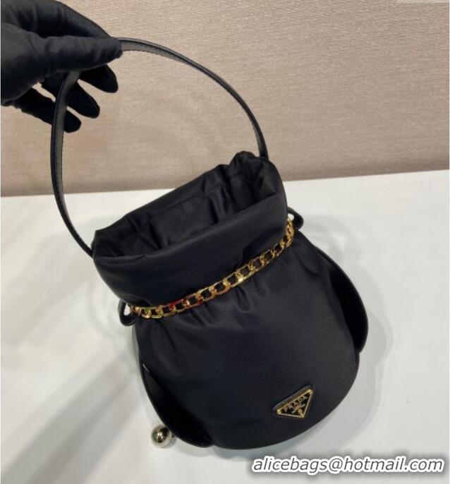 Buy Fashionable Prada Petit Sac Noir mini nylon bucket bag 1BE088 Black 2025