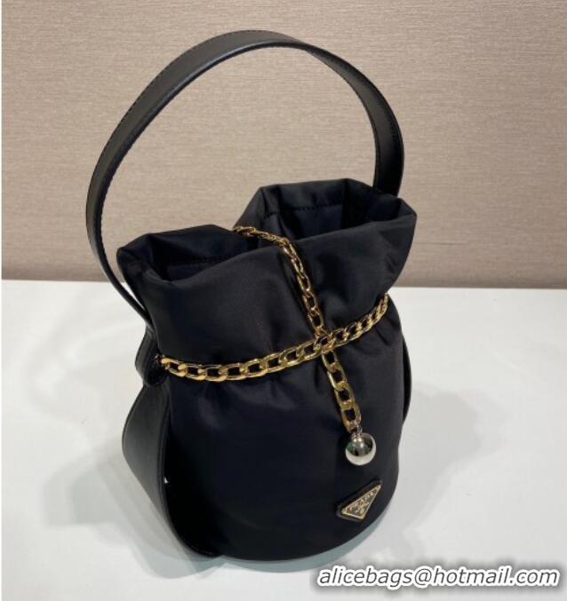 Buy Fashionable Prada Petit Sac Noir mini nylon bucket bag 1BE088 Black 2025
