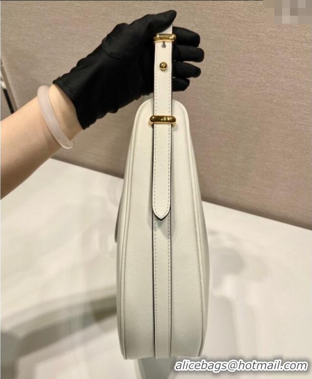 Famous Brand Prada Large leather hobo shoulder bag 1BC212 White 2025