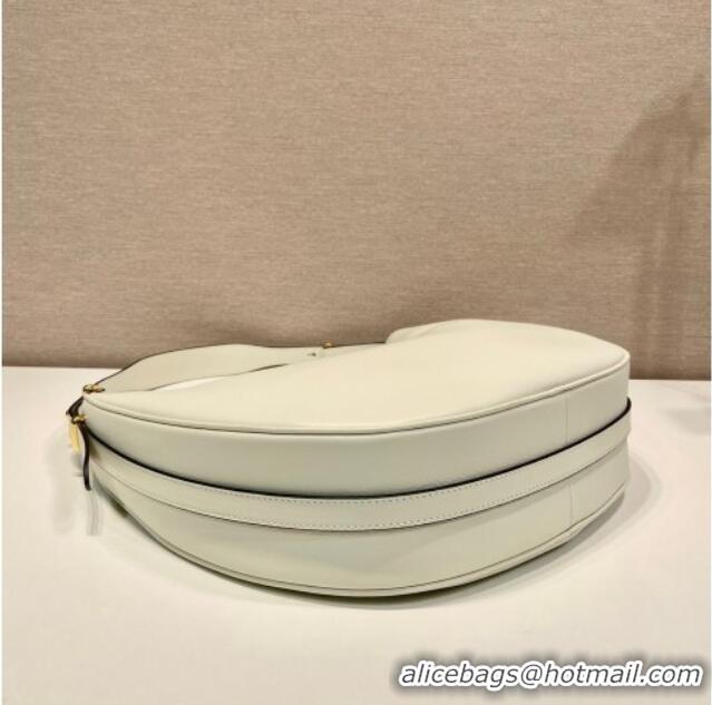 Famous Brand Prada Large leather hobo shoulder bag 1BC212 White 2025