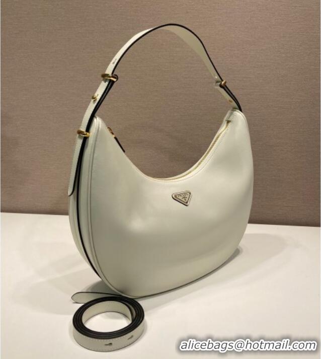 Famous Brand Prada Large leather hobo shoulder bag 1BC212 White 2025