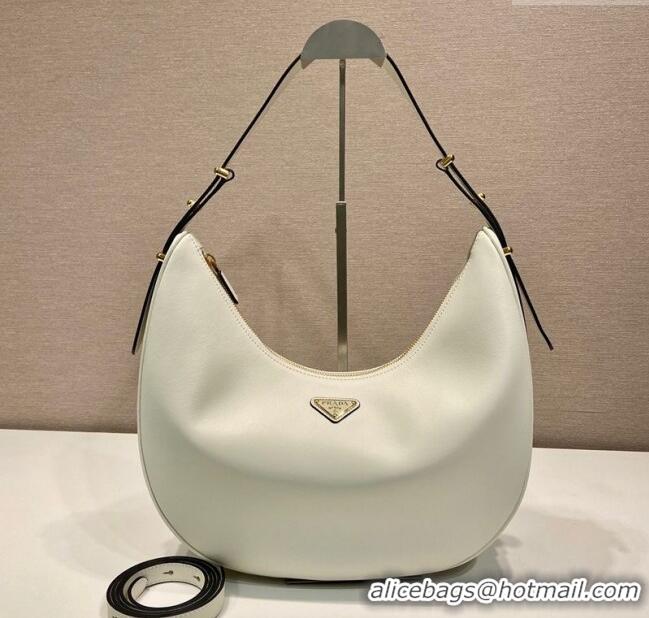 Famous Brand Prada Large leather hobo shoulder bag 1BC212 White 2025