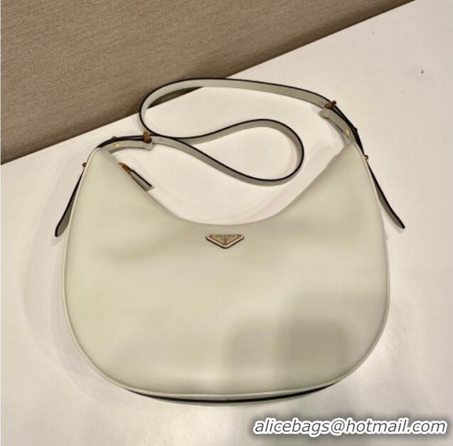 Famous Brand Prada Large leather hobo shoulder bag 1BC212 White 2025