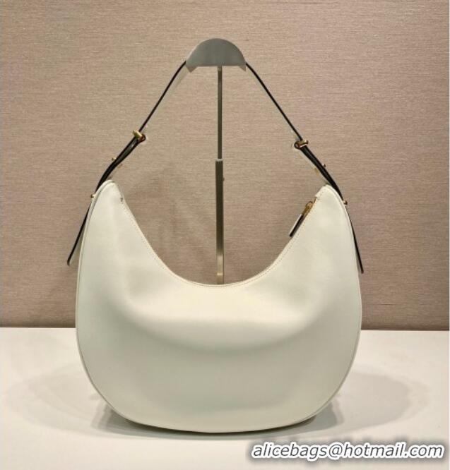 Famous Brand Prada Large leather hobo shoulder bag 1BC212 White 2025
