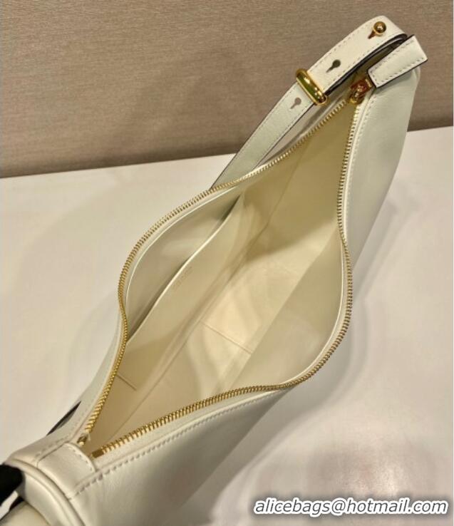 Famous Brand Prada Large leather hobo shoulder bag 1BC212 White 2025
