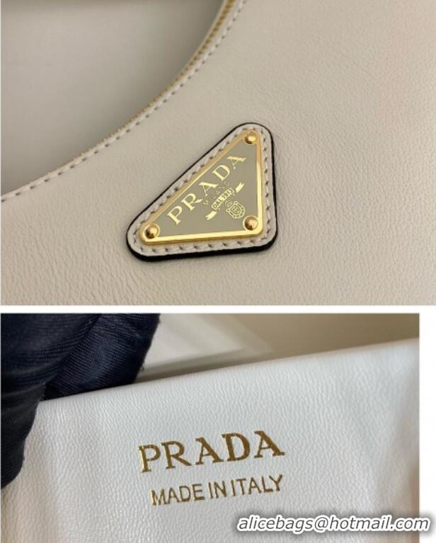 Famous Brand Prada Large leather hobo shoulder bag 1BC212 White 2025