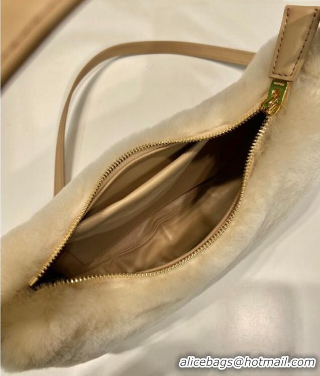Famous Brand Prada Arque shearling and leather shoulder bag 1BC194 Ecru Beige 2025