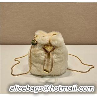 Super Quality Prada Shearling mini pouch 1NR016 Ecru Beige 2025