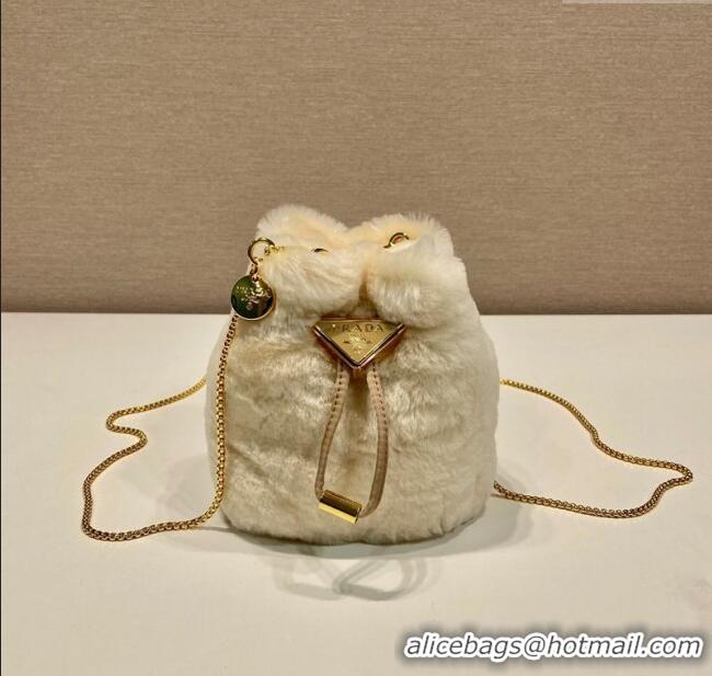 Super Quality Prada Shearling mini pouch 1NR016 Ecru Beige 2025