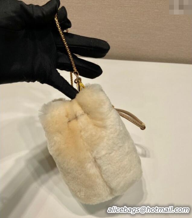 Super Quality Prada Shearling mini pouch 1NR016 Ecru Beige 2025