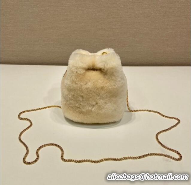 Super Quality Prada Shearling mini pouch 1NR016 Ecru Beige 2025