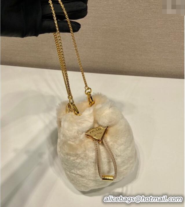 Super Quality Prada Shearling mini pouch 1NR016 Ecru Beige 2025