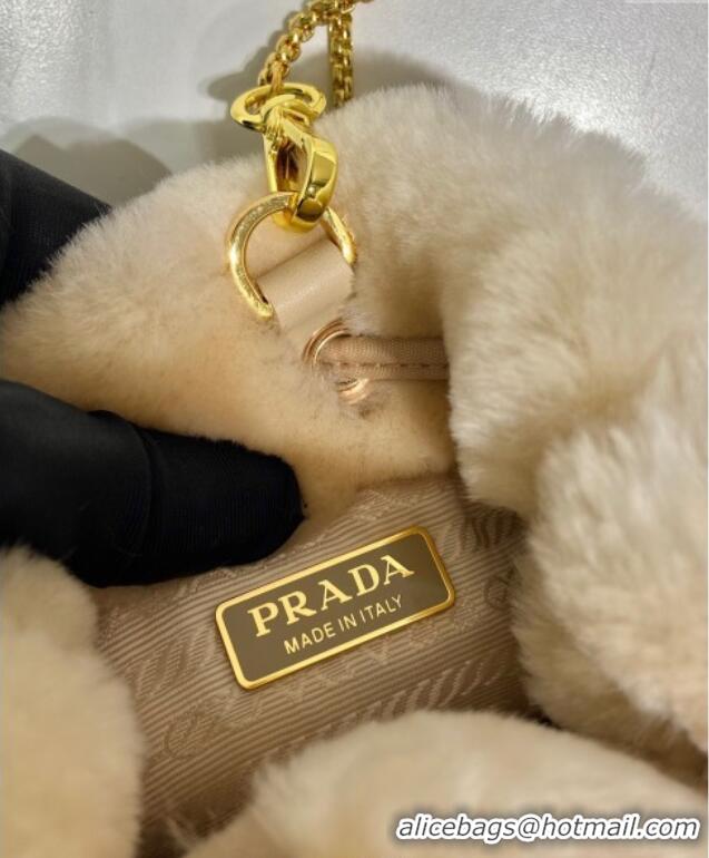 Super Quality Prada Shearling mini pouch 1NR016 Ecru Beige 2025
