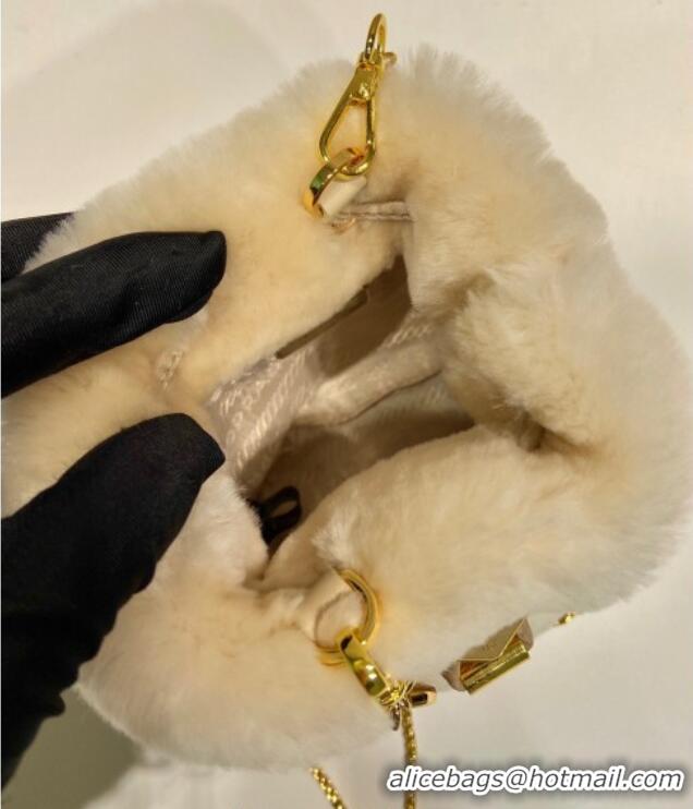 Super Quality Prada Shearling mini pouch 1NR016 Ecru Beige 2025
