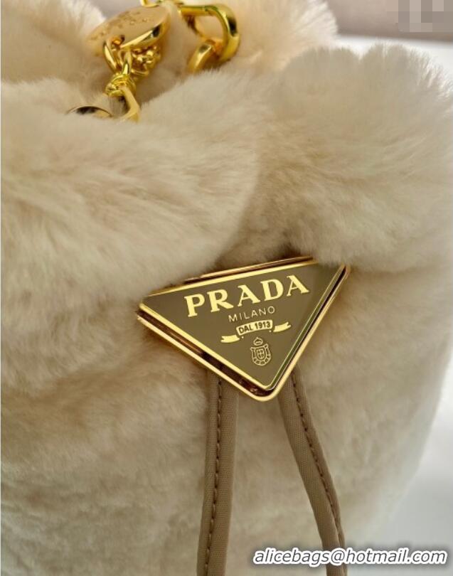 Super Quality Prada Shearling mini pouch 1NR016 Ecru Beige 2025