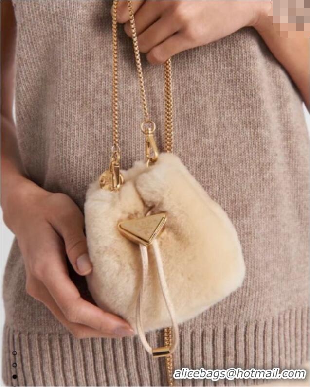 Super Quality Prada Shearling mini pouch 1NR016 Ecru Beige 2025