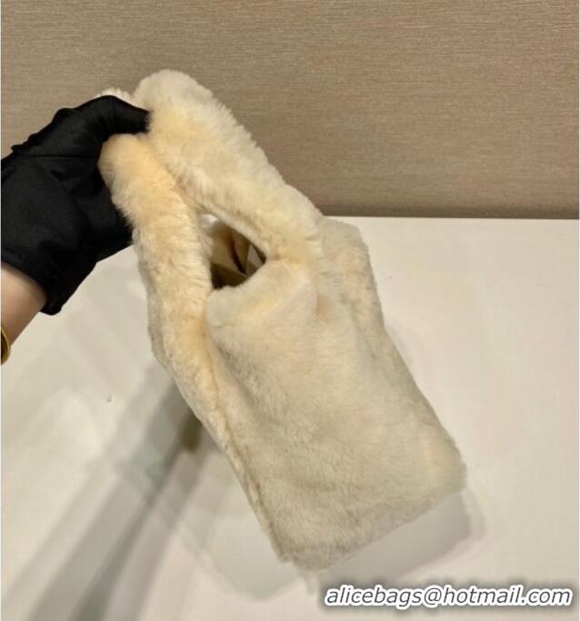 Luxury Discount Prada Mini shearling handbag 1BA349 Ecru Beige 2025