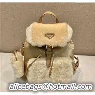 Trendy Design Prada Re-Nylon and shearling backpack bag 1BZ074 Beige 2025
