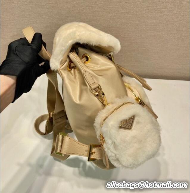 Trendy Design Prada Re-Nylon and shearling backpack bag 1BZ074 Beige 2025