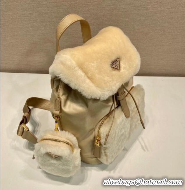 Trendy Design Prada Re-Nylon and shearling backpack bag 1BZ074 Beige 2025
