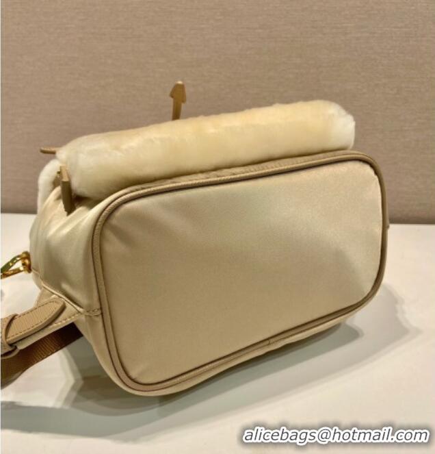 Trendy Design Prada Re-Nylon and shearling backpack bag 1BZ074 Beige 2025