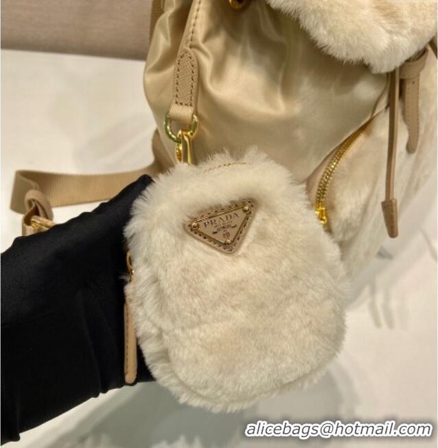 Trendy Design Prada Re-Nylon and shearling backpack bag 1BZ074 Beige 2025