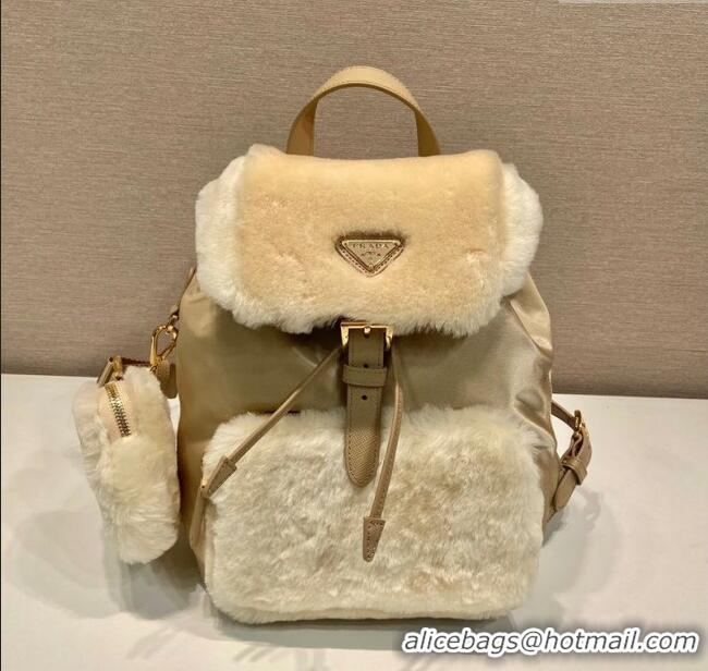 Trendy Design Prada Re-Nylon and shearling backpack bag 1BZ074 Beige 2025
