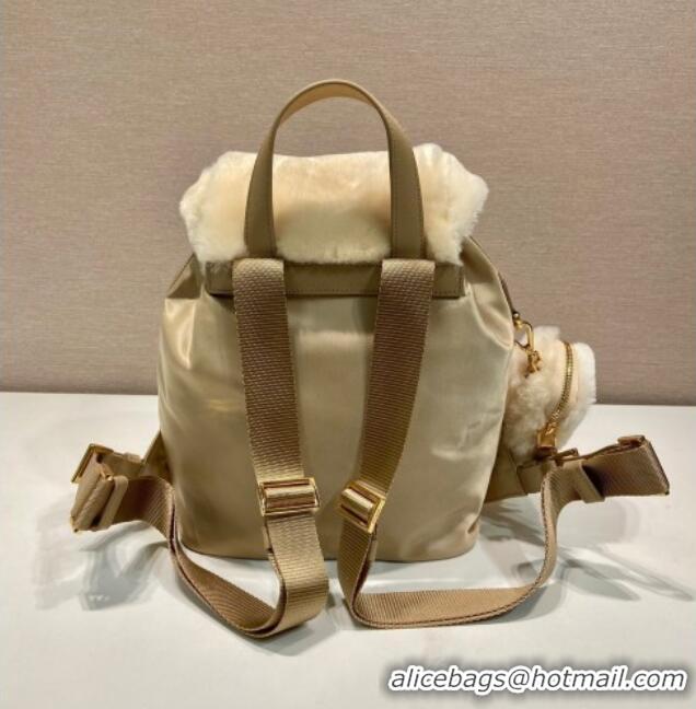 Trendy Design Prada Re-Nylon and shearling backpack bag 1BZ074 Beige 2025