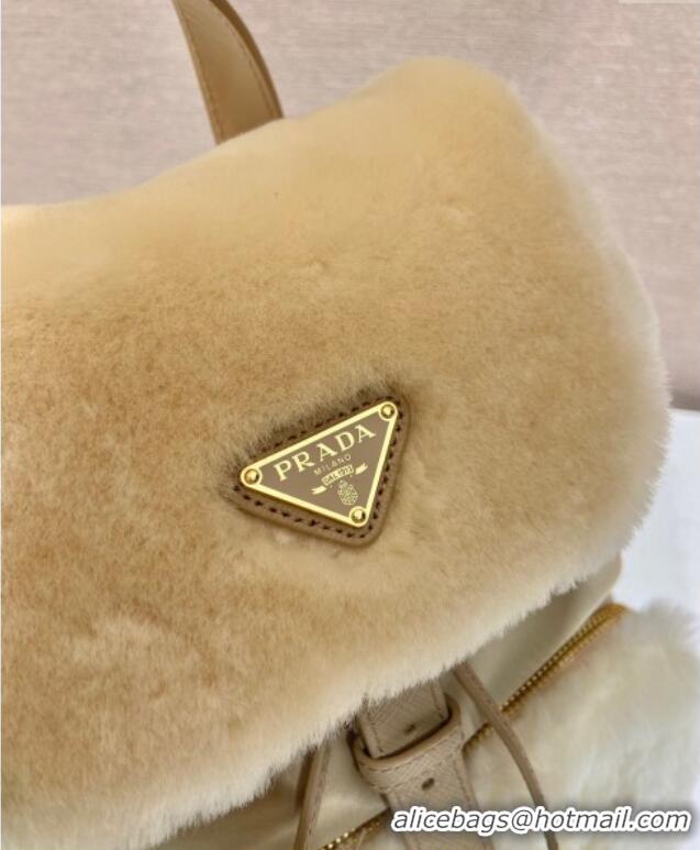 Trendy Design Prada Re-Nylon and shearling backpack bag 1BZ074 Beige 2025