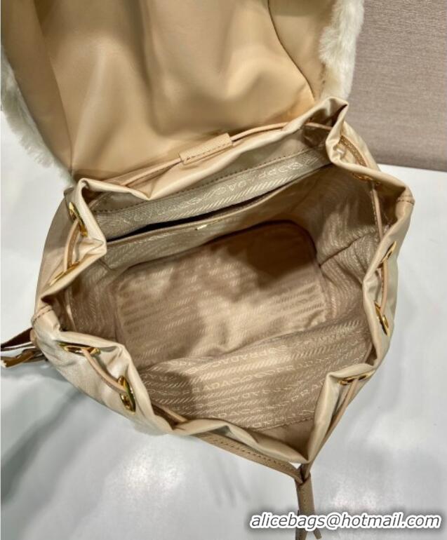 Trendy Design Prada Re-Nylon and shearling backpack bag 1BZ074 Beige 2025