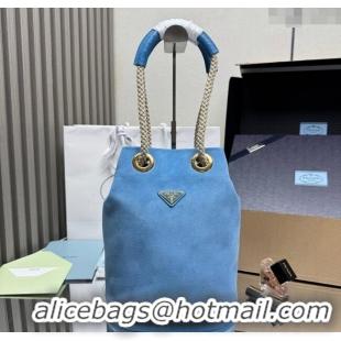 Traditional Discount Prada Mariner small suede bucket bag 1BE082 Blue 2025