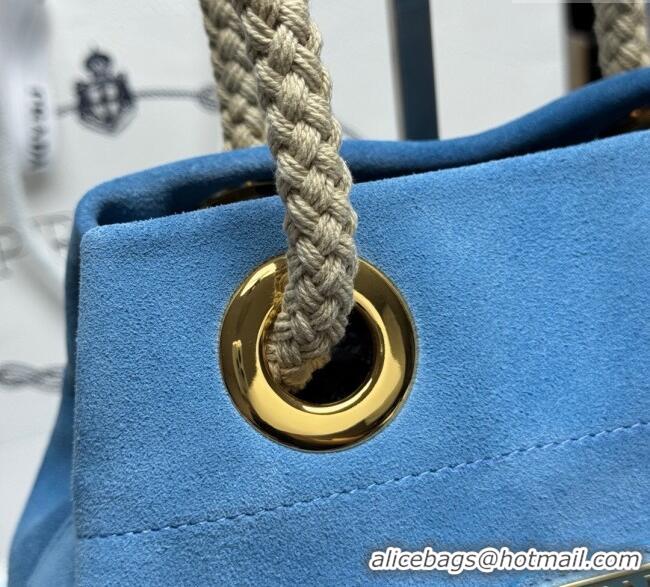 Traditional Discount Prada Mariner small suede bucket bag 1BE082 Blue 2025