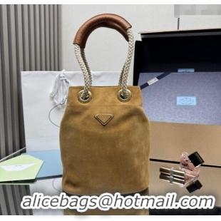 Original Cheap Prada Mariner small suede bucket bag 1BE082 Cinnamon Brown 2025
